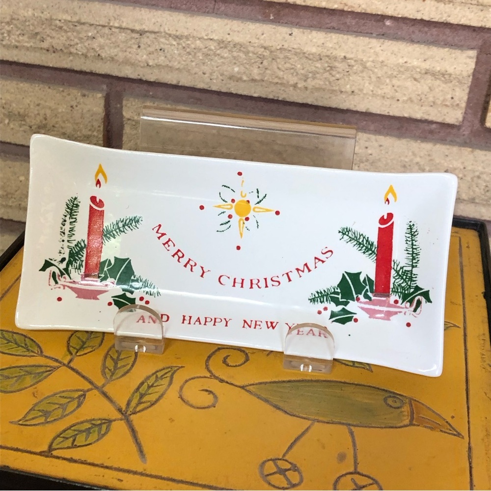 50's Japan Merry Christmas and Happy New Year Ceramic Tray - Christmas Decor